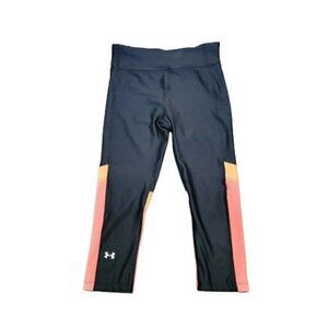 Under Armour Black and Orange Cropped Compression Leggings Size Small​​​​​​​